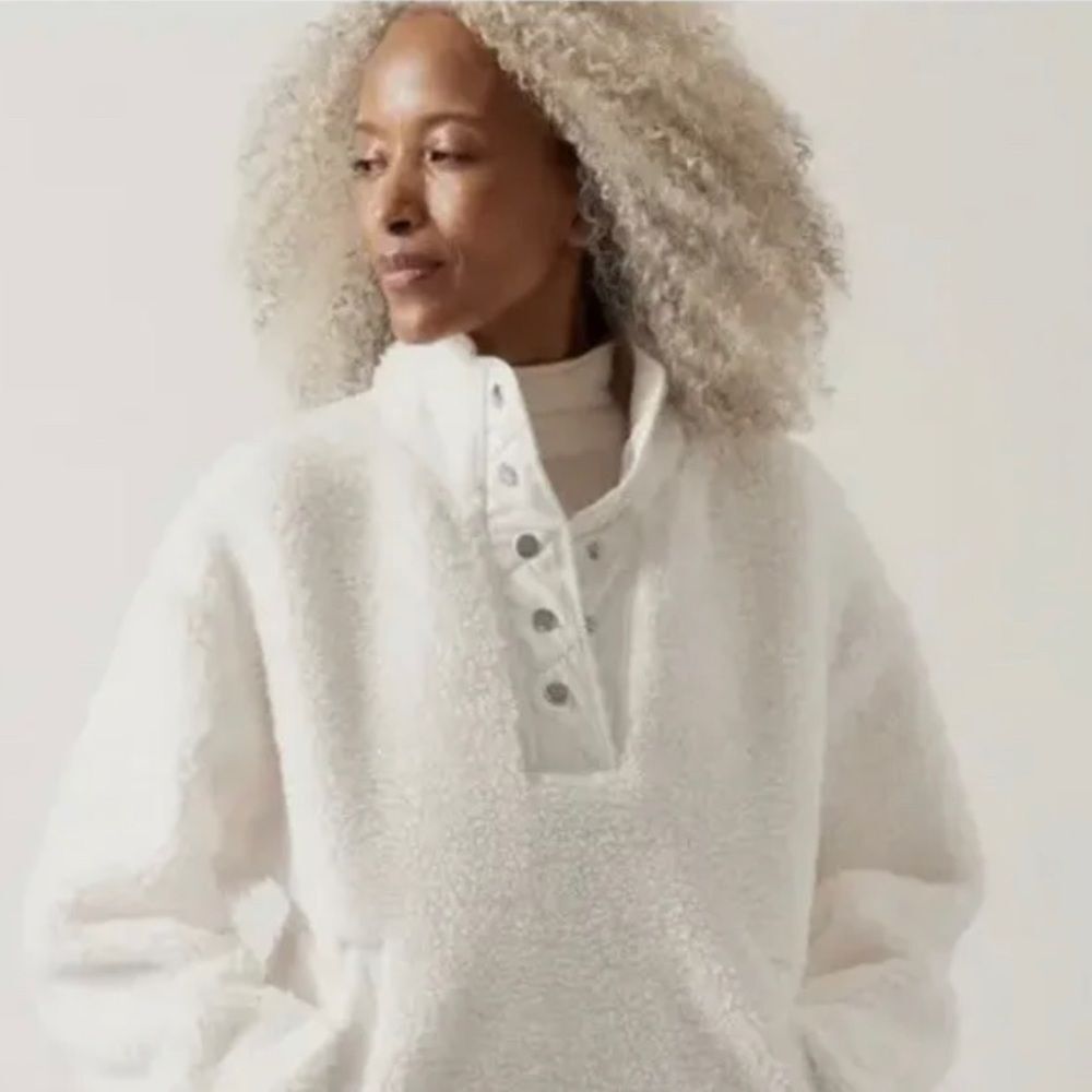 Nwt Athleta Cozy Sherpa Snap Sweatshirt Magnolia White Size 2x.